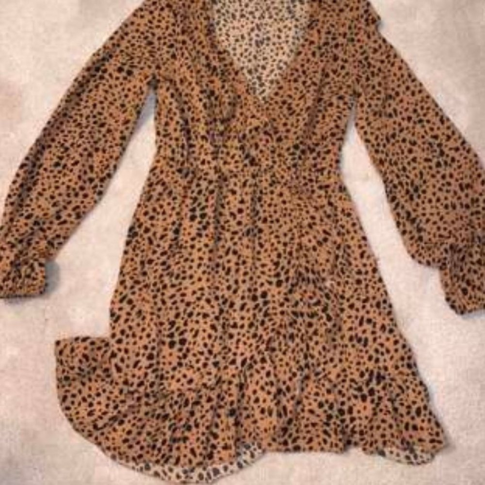 Dalmatian Print Belted Wrap Dress Brown / Black - Picture 8 of 8